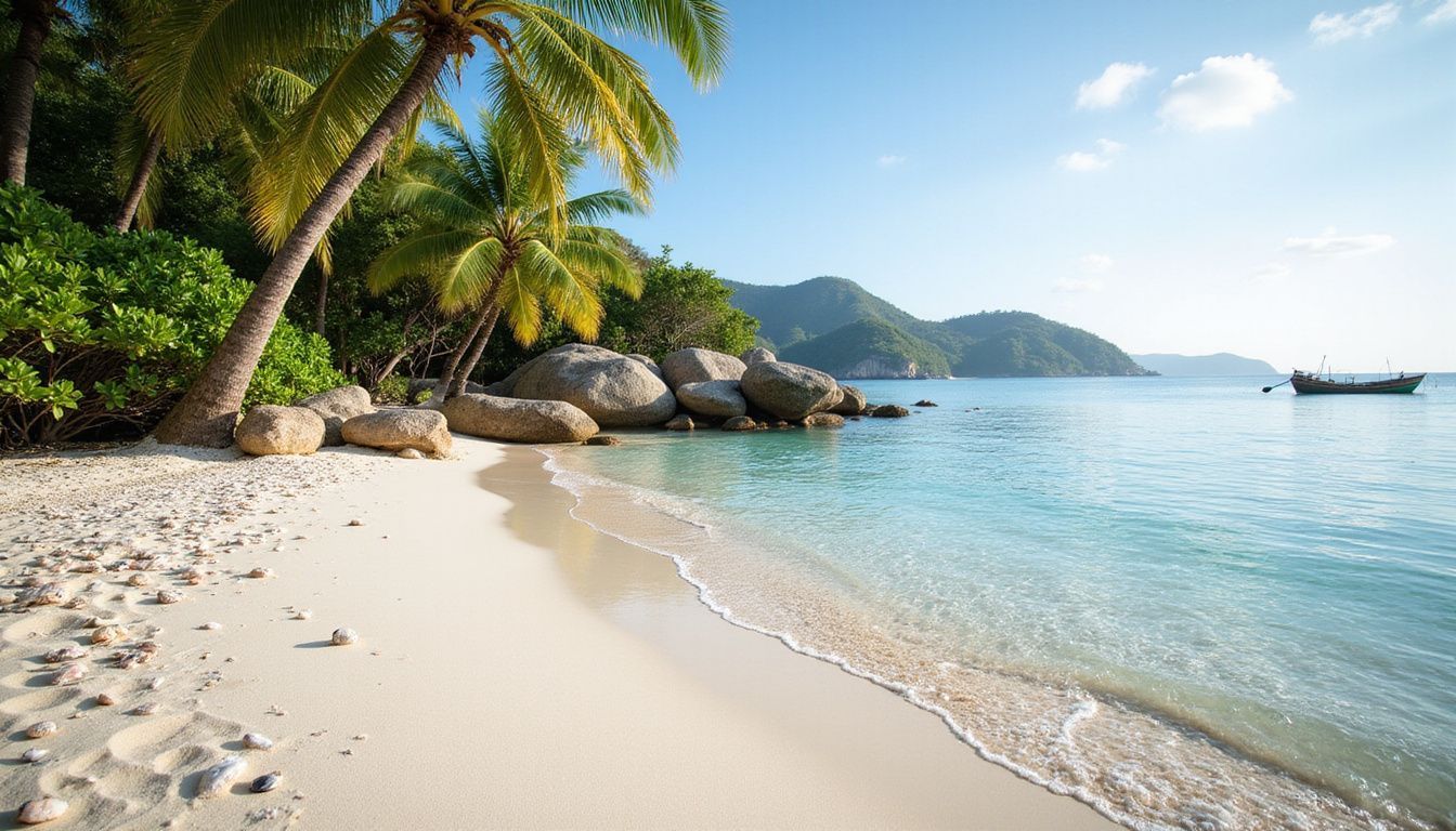 A pristine Caribbean beach with clear water and untouched natural beauty.